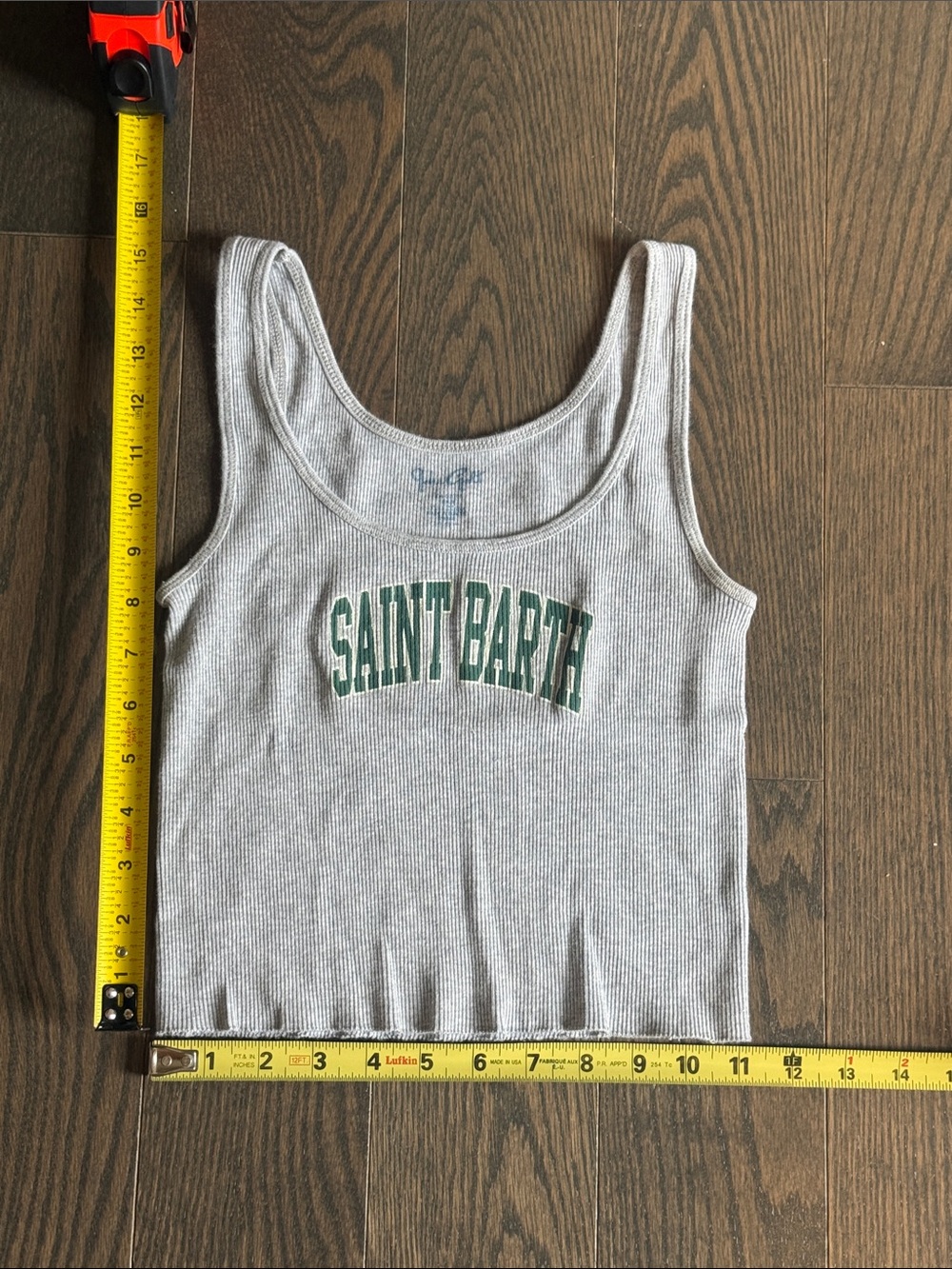 Brandy Melville Gray Ribbed Tank with Green Saint Barth Print